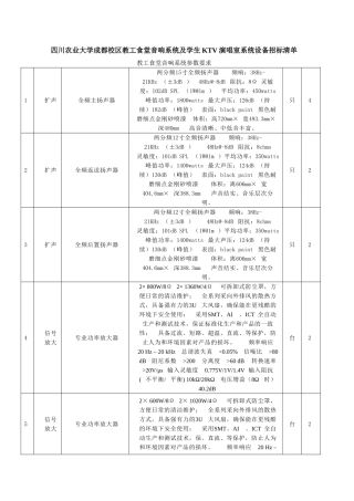 四川农业大学成都校区教工食堂音响系统及学生KTV演唱室系统设备招
