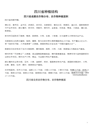 四川农作物分布以及种植作物面积