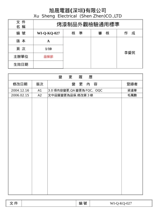 喷漆件外观检验通用标准