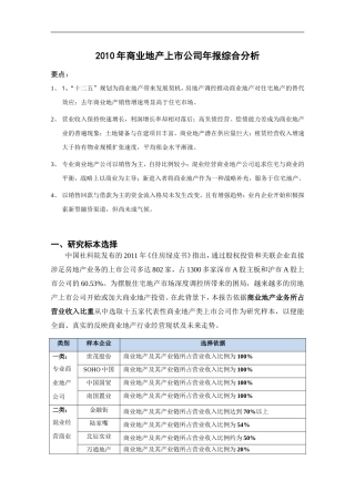 商业地产上市公司年报综合分析