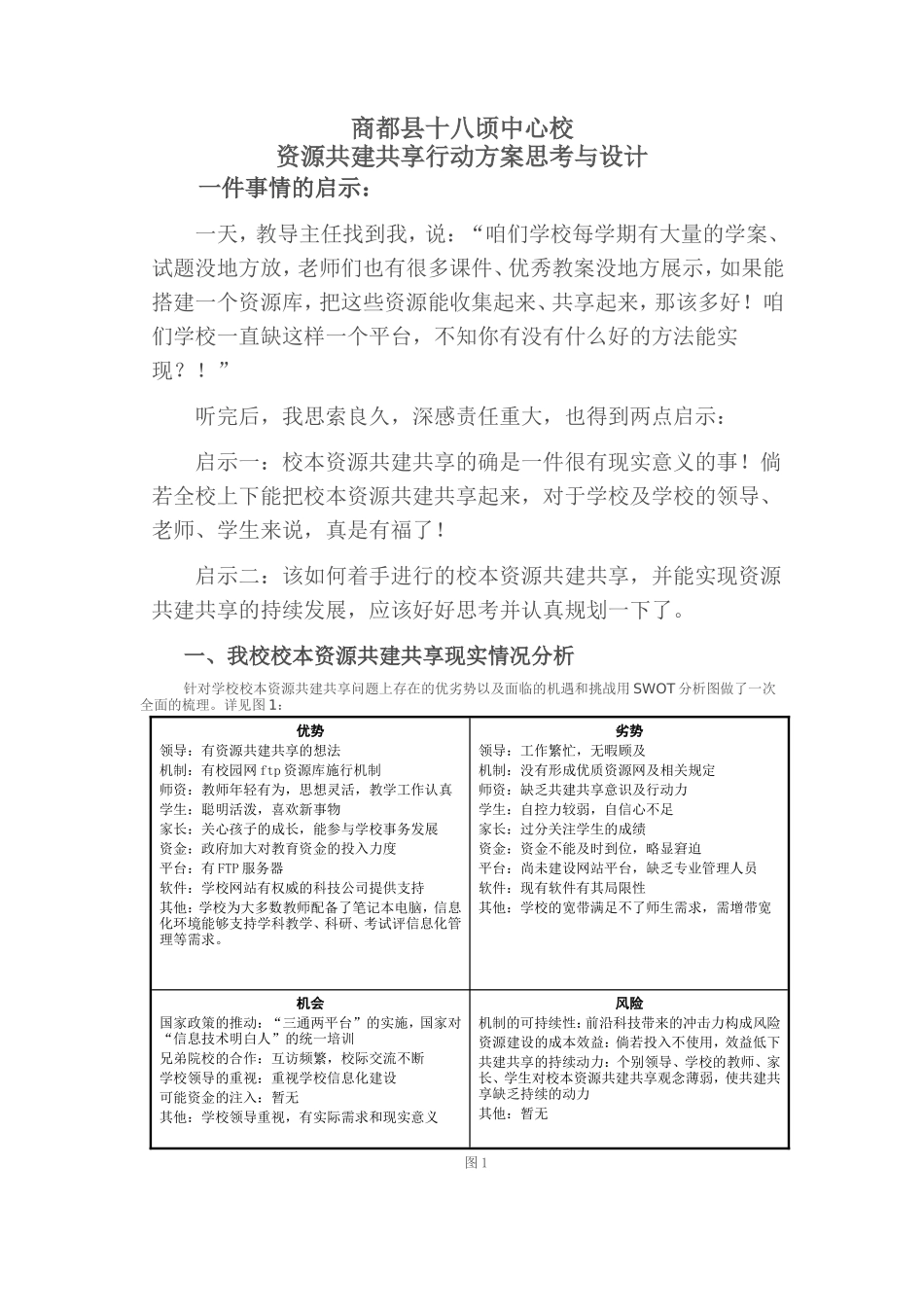 商都县十八顷中心校资源共建共享行动方案思考与设计_第1页