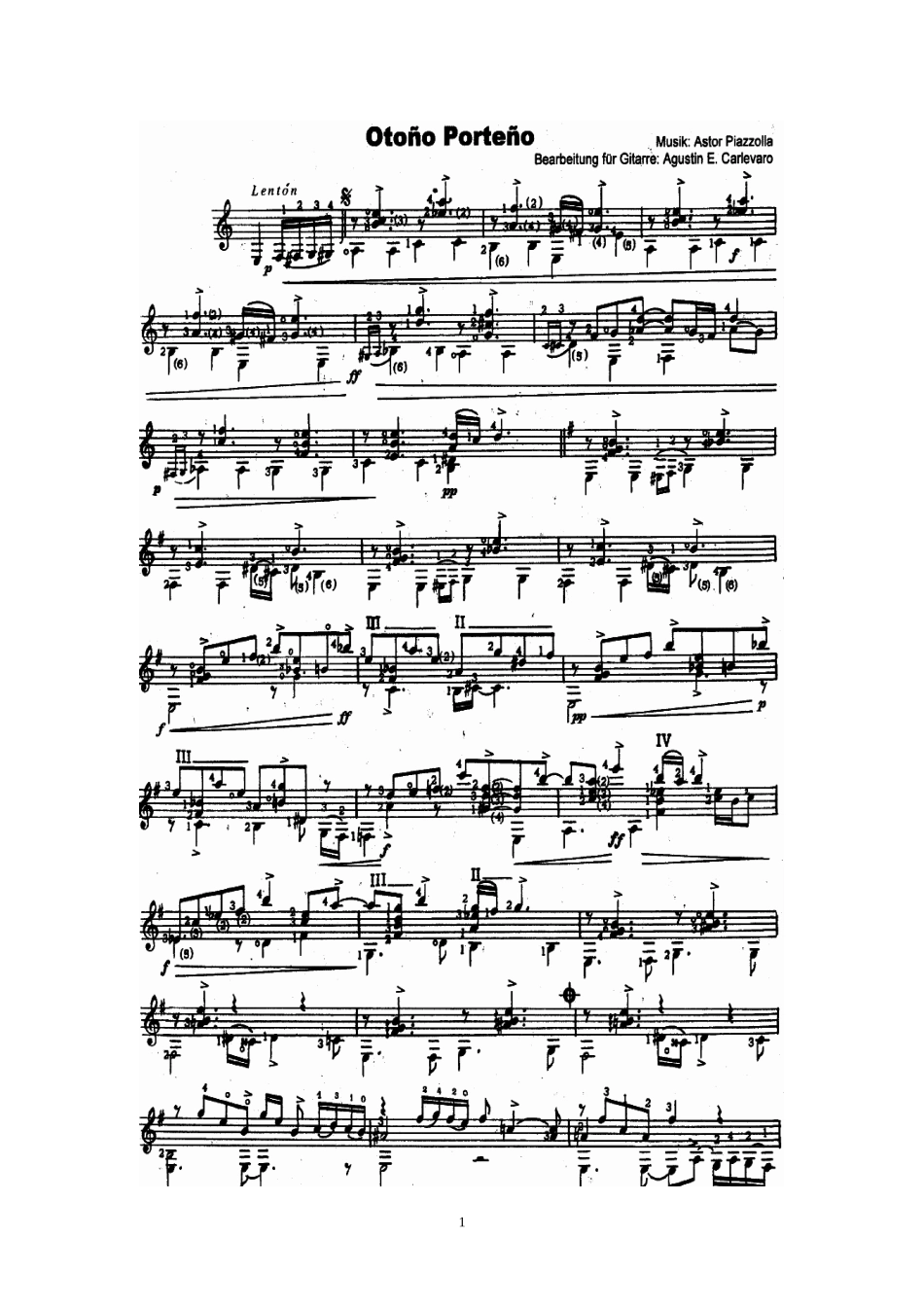 四季-布宜诺斯艾利斯的秋天-Otono-Portena;皮亚佐拉-Astor-Piazzolla(古典吉他谱-两个版本)_第1页
