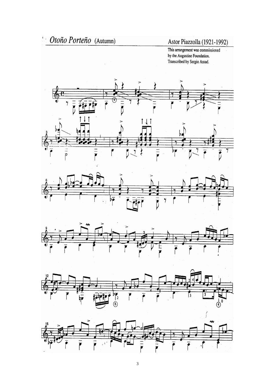 四季-布宜诺斯艾利斯的秋天-Otono-Portena;皮亚佐拉-Astor-Piazzolla(古典吉他谱-两个版本)_第3页