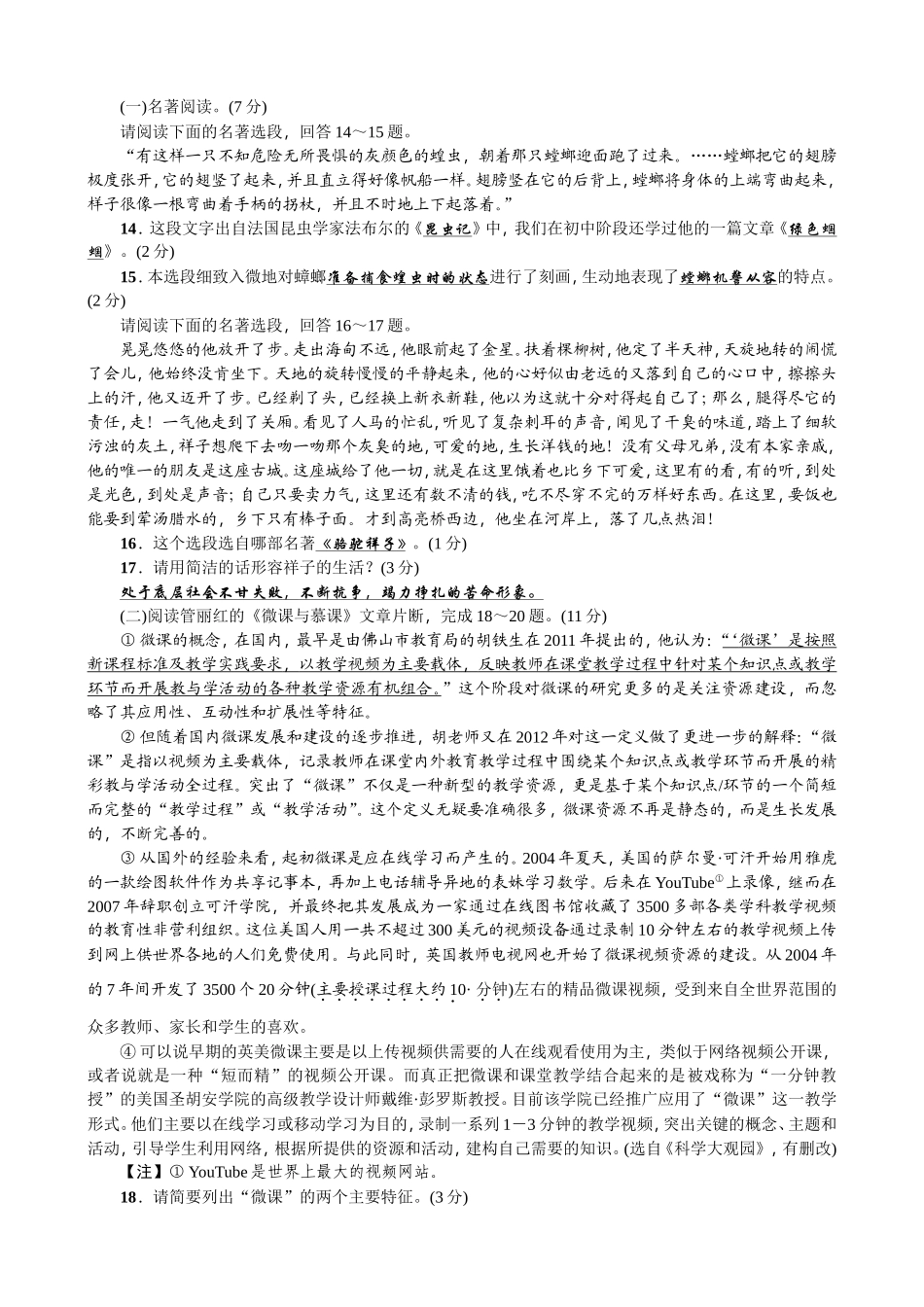 四川省2016届中考语文复习模拟试题4_第3页