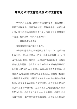 商粮局XX年工作总结及XX年工作打算