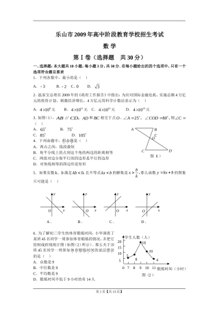 四川省乐山市2009年高中阶段学校招生考试、答案