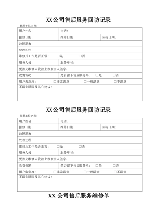 售后部所有表格