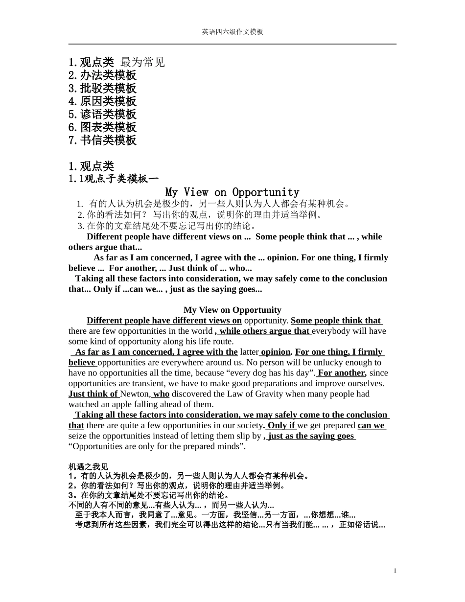 四六级作文模板大全_第1页