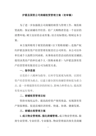 商铺管理方案(初审稿)