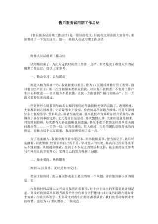 售后服务试用期工作总结