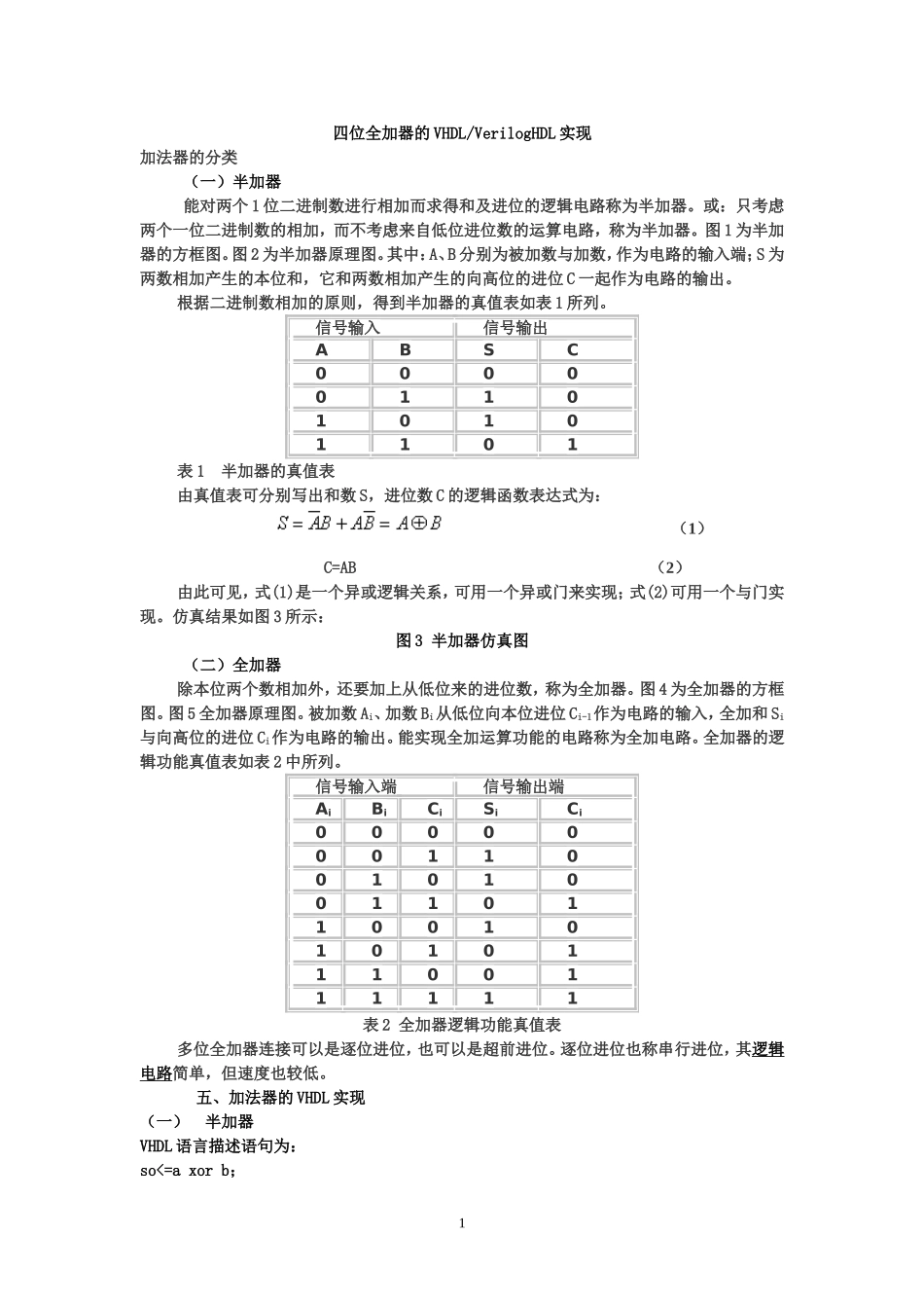 四位全加器的VHDL与VerilogHDL实现_第1页
