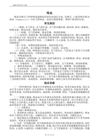 咯血中医诊疗方案