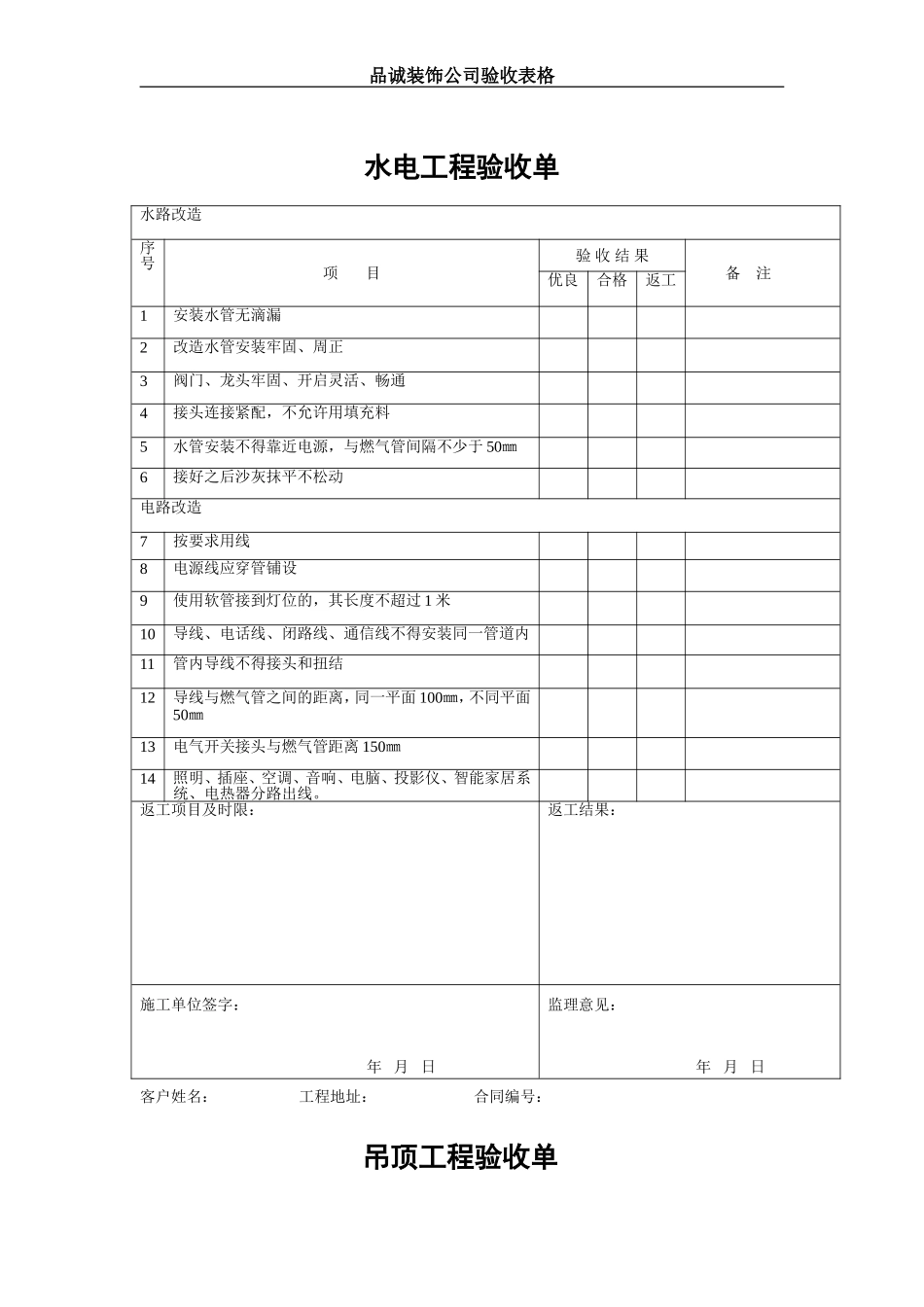 品诚装饰公司验收表格_第1页