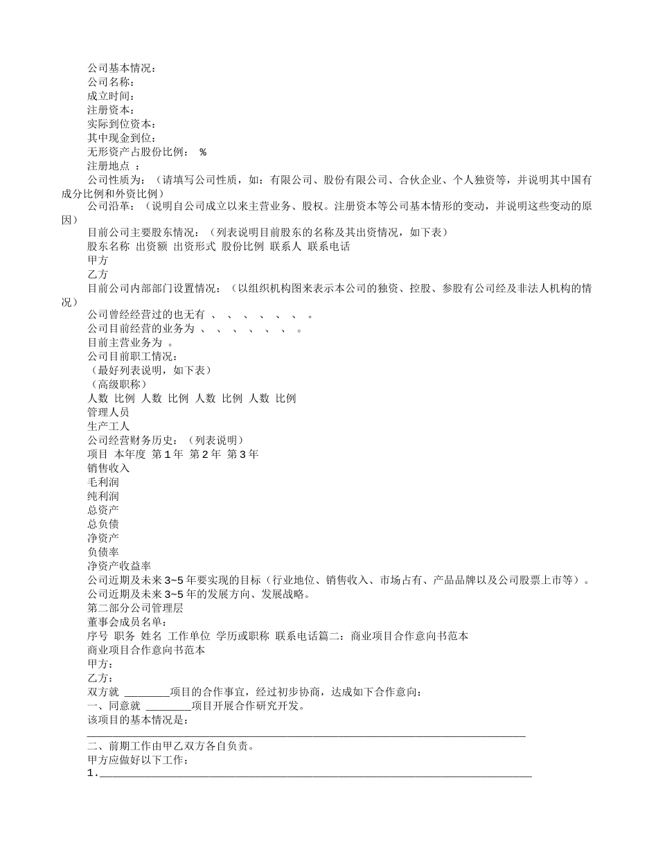 商务合作意向书模板模板_第2页