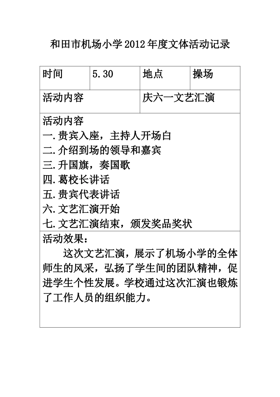 和田市机场小学2012年度文体活动记录1_第1页