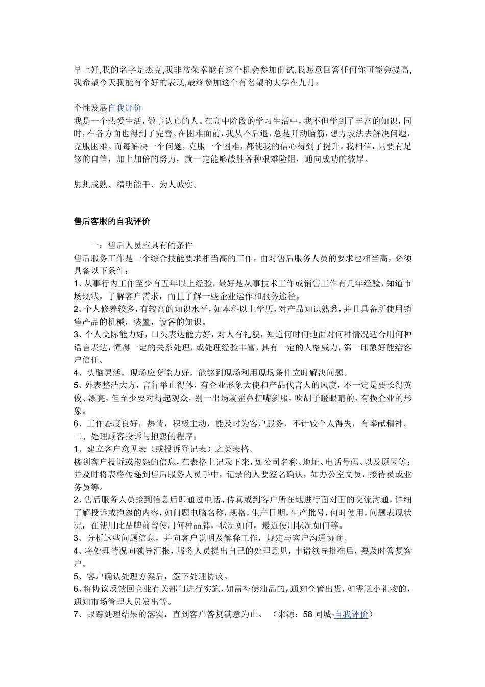 售后客服的自我评价_第1页