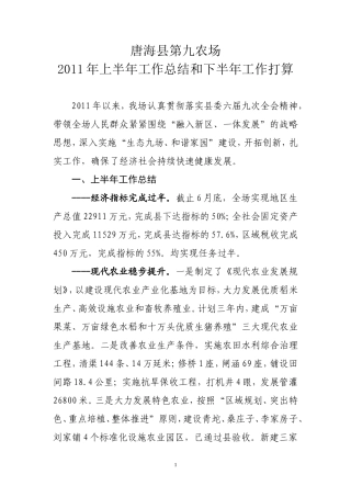 唐海县第九农场2011半年工作总结