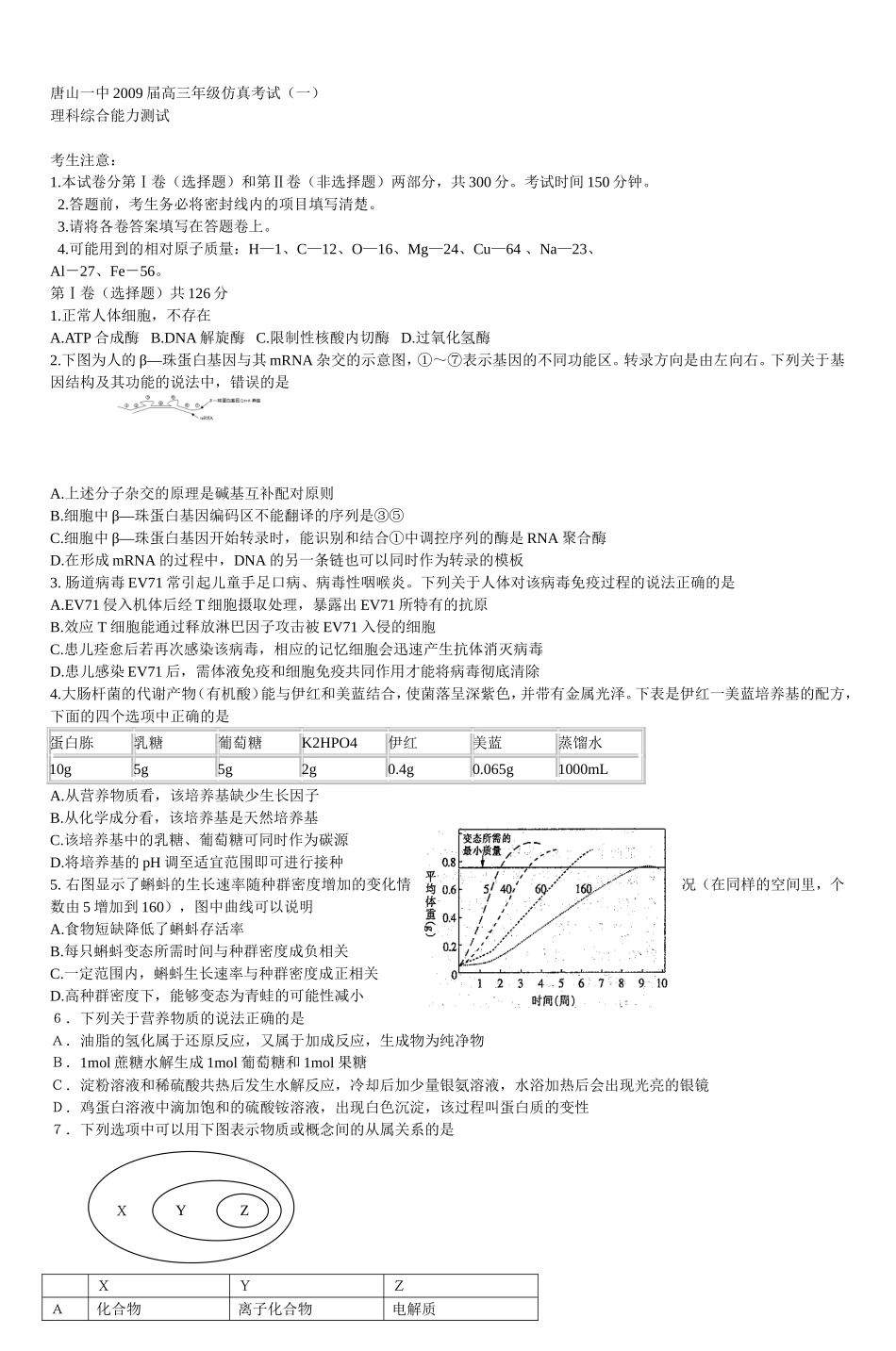 唐山一中2009届高三年级仿真考试(一)_第1页
