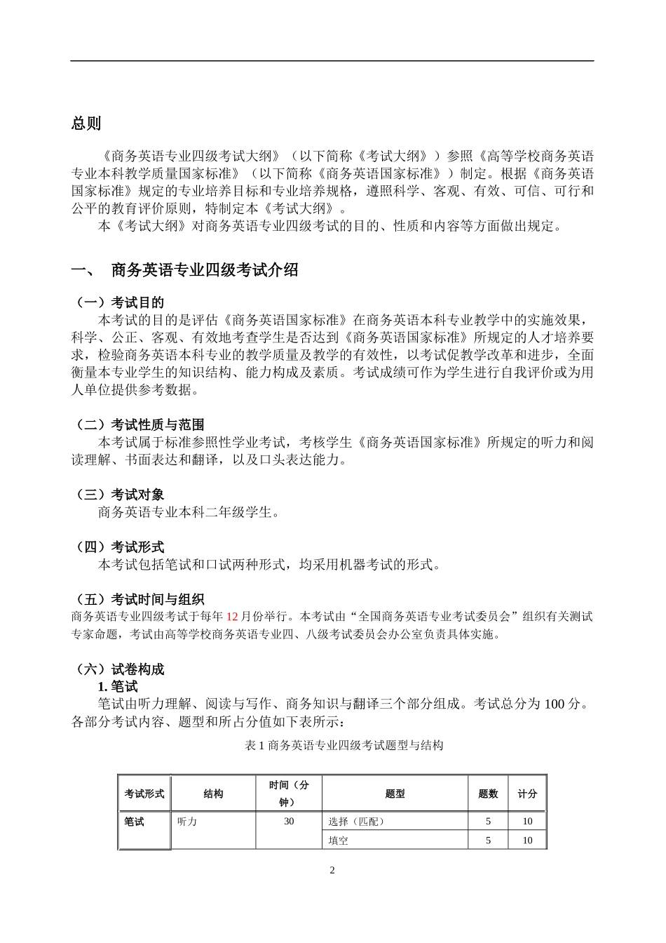 商务英语专业-四级考试大纲及规范_第2页