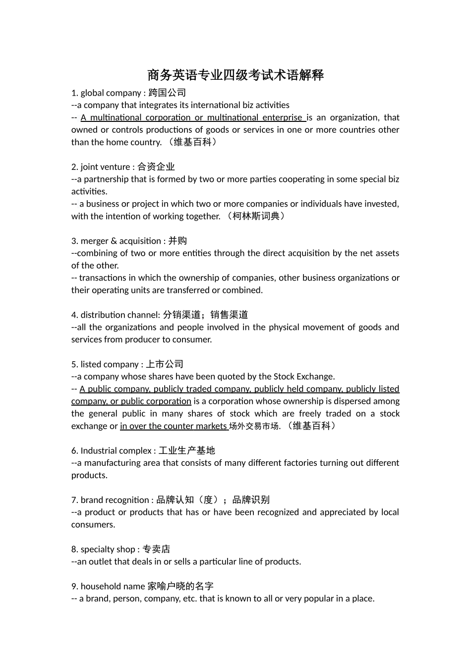 商务英语专业四级考试术语解释_第1页