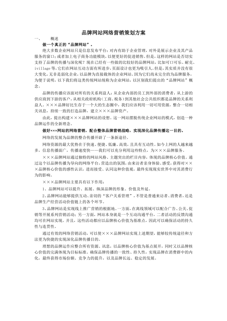 品牌网站网络营销策划方桉_第1页