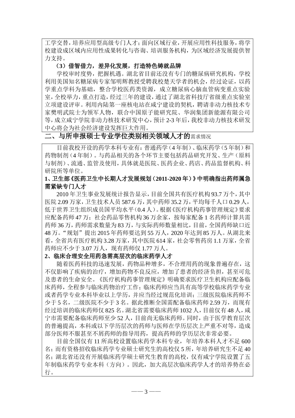 咸宁学院开展培养硕士专业学位研究生试点工作申请表_第3页