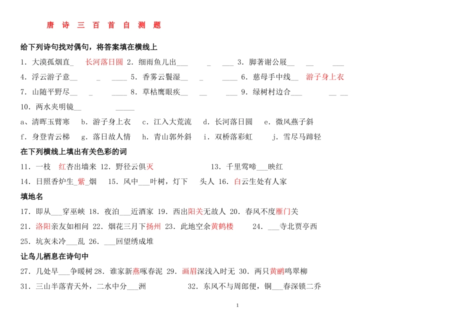 唐诗三百首自测题1_第1页