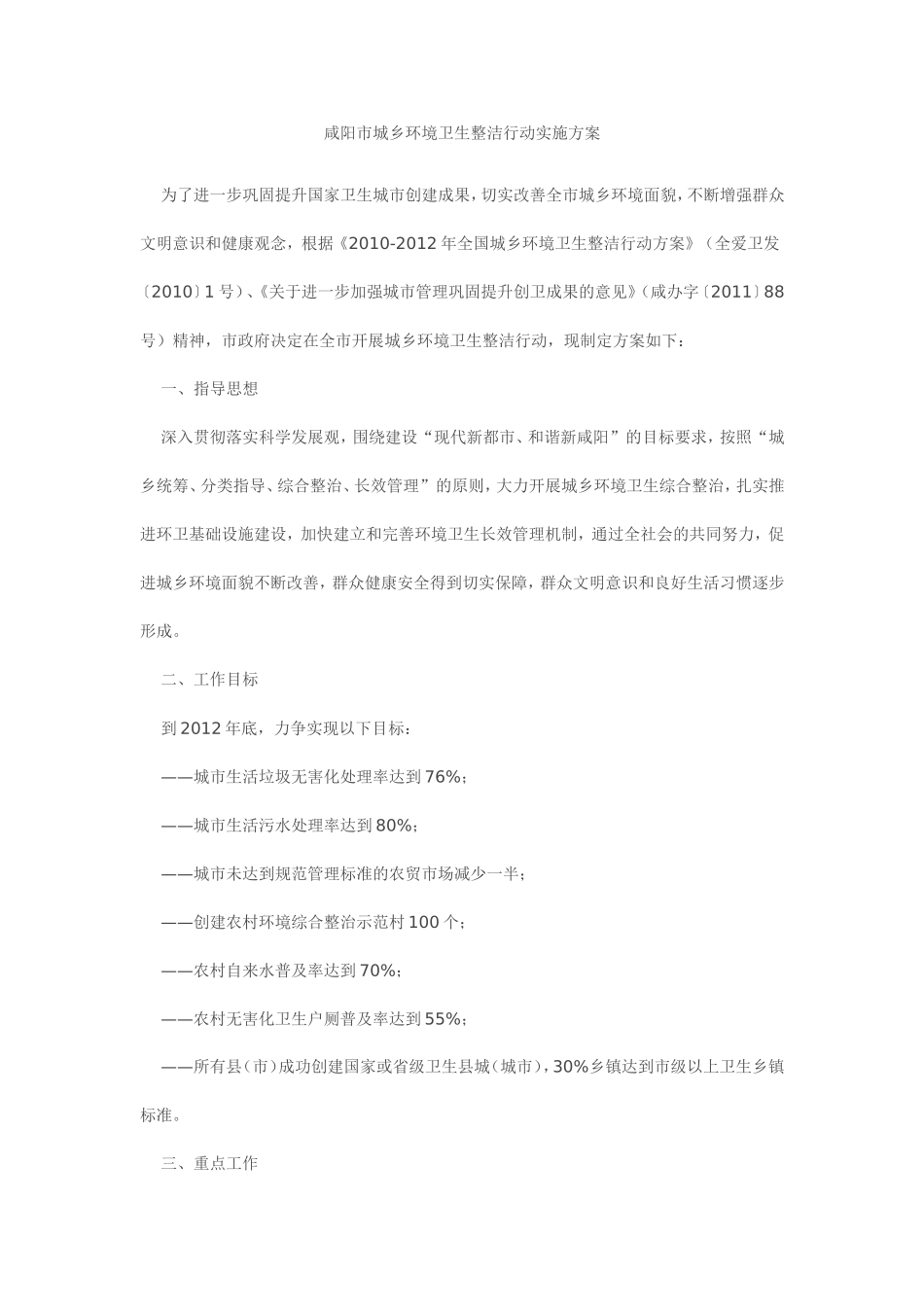 咸阳市城乡环境卫生整洁行动实施方案_第1页