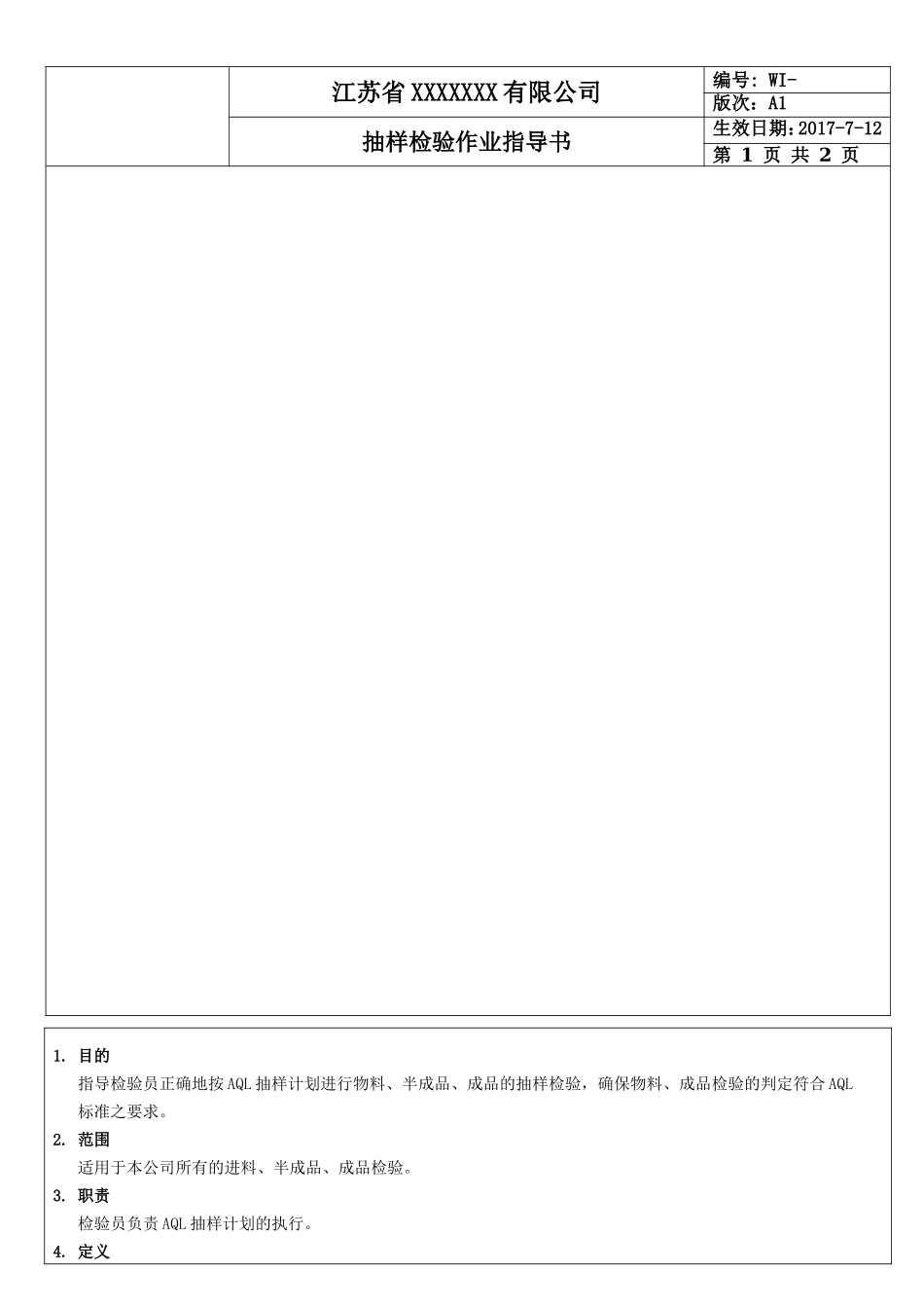 品质部抽样检验作业指导书(模板)_第1页
