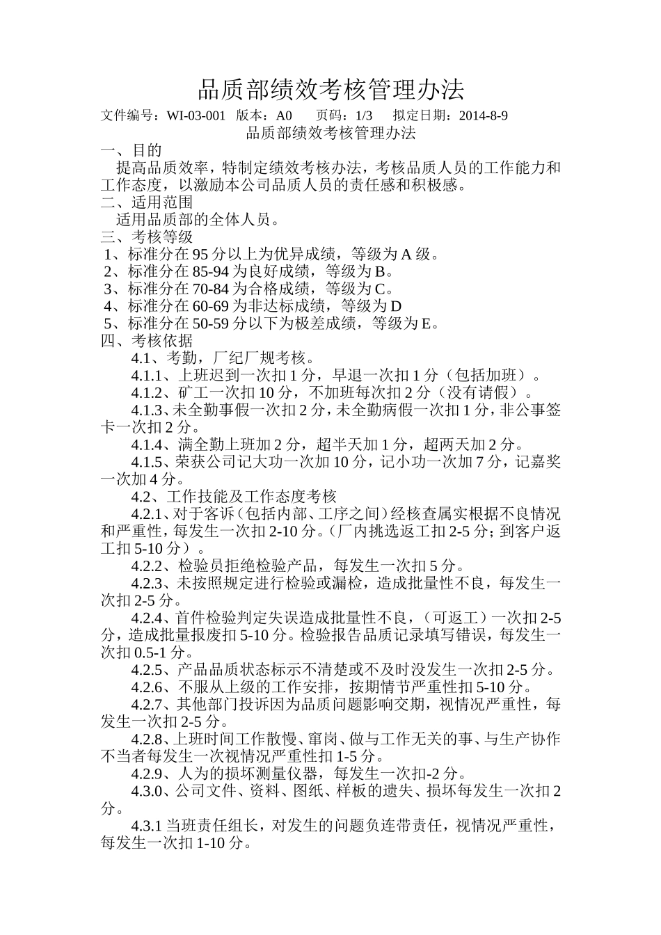 品质部绩效考核管理办法_第1页