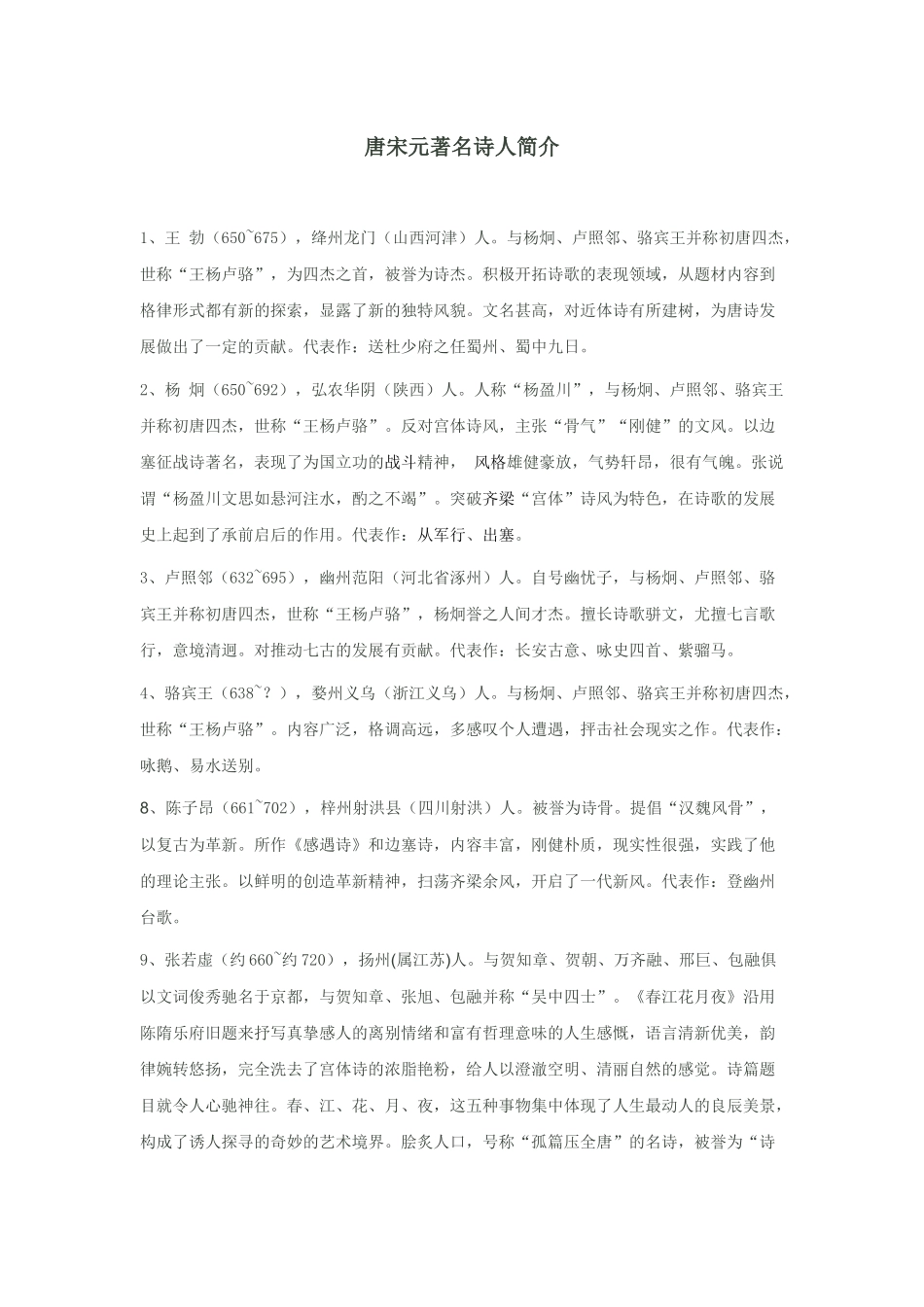 唐宋元著名诗人及作品简介_第1页
