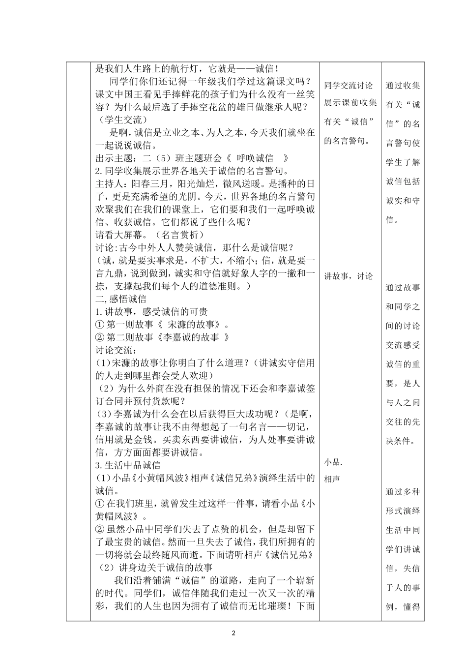 呼唤诚信主题班会设计方案_第2页