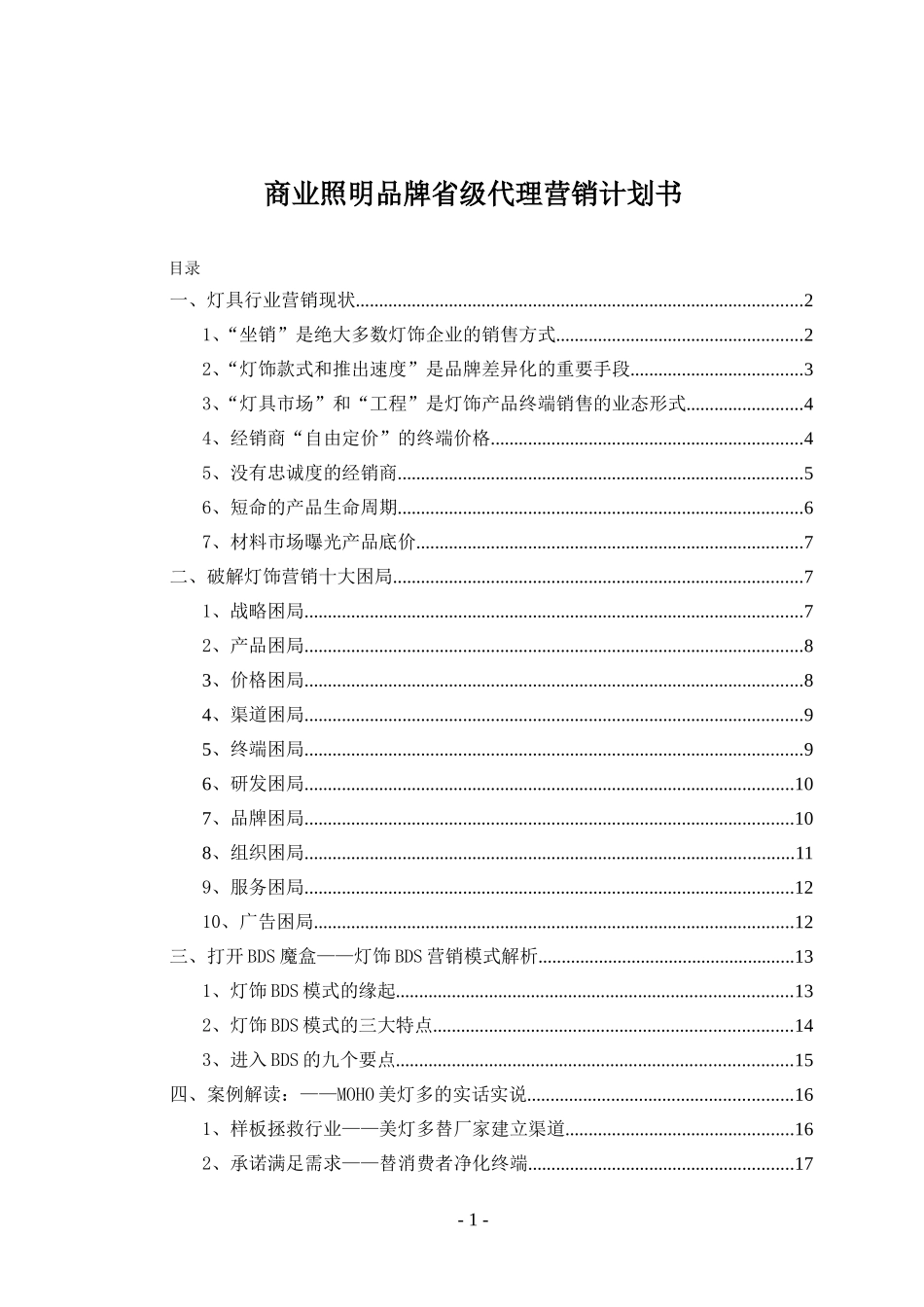 商业照明品牌省级代理营销计划书_第1页