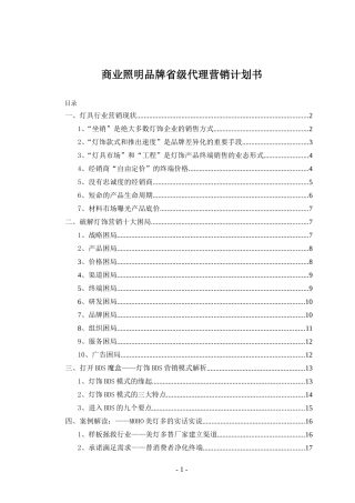 商业照明品牌省级代理营销计划书