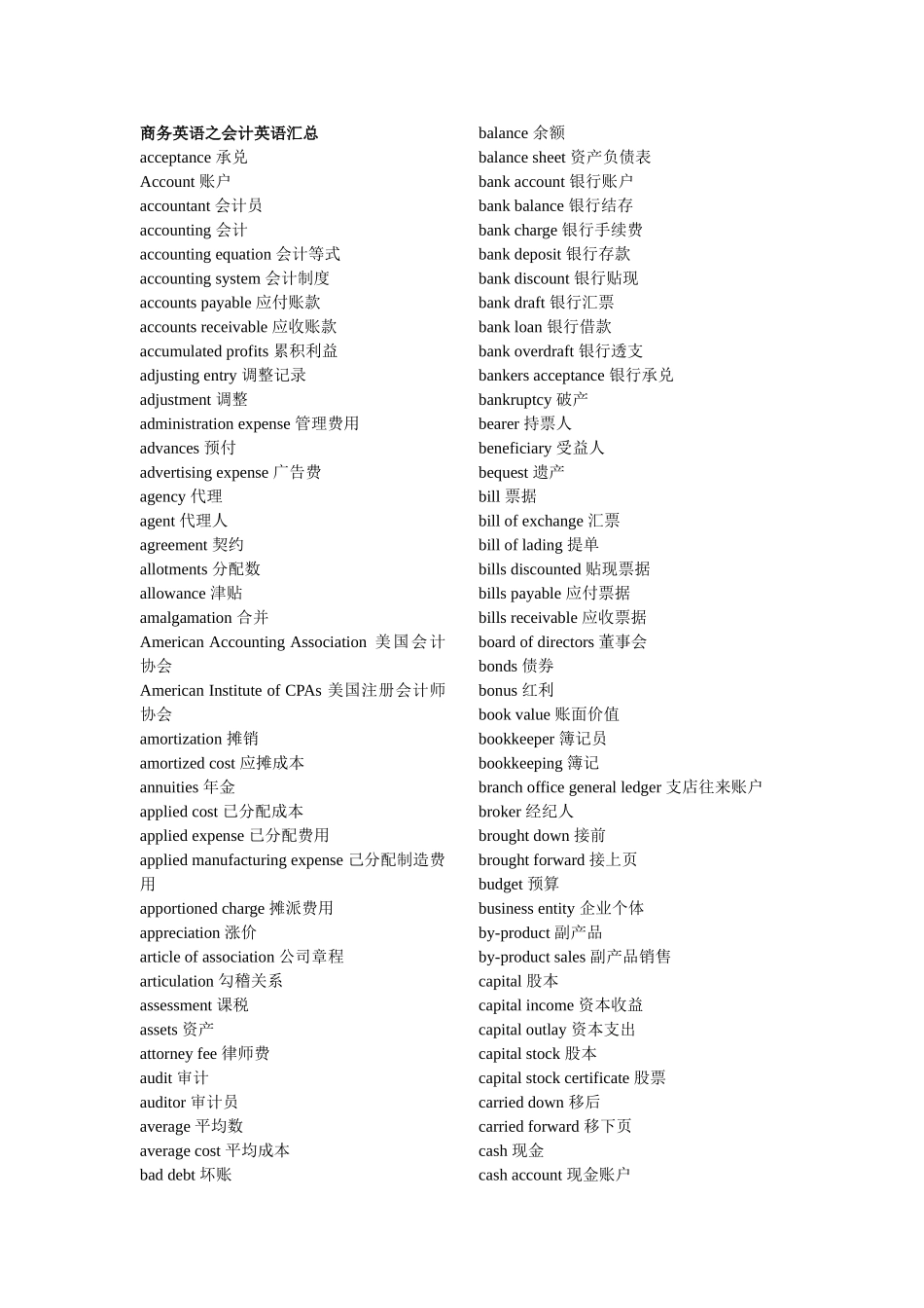 商务英语之会计英语汇总_第1页