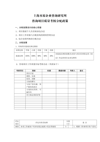 咨询项目质量考核分配政策
