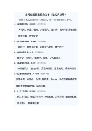 含兴奋剂药品名单