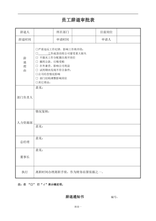 员工辞退审批表