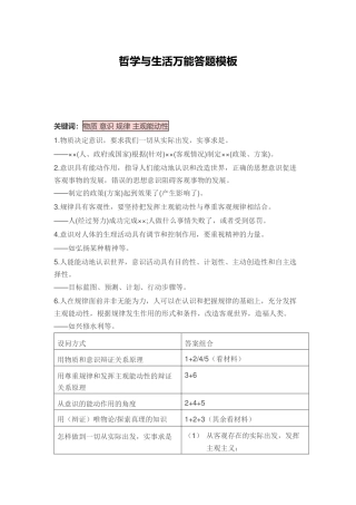 哲学与生活万能答题模板