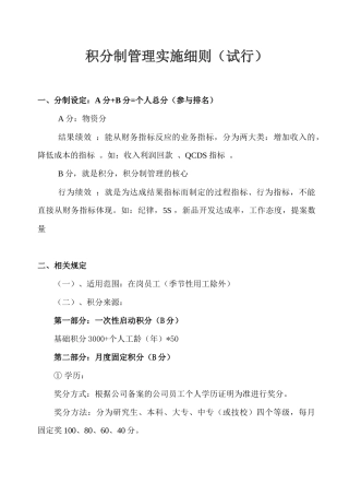 员工积分制管理实施细则(试行)