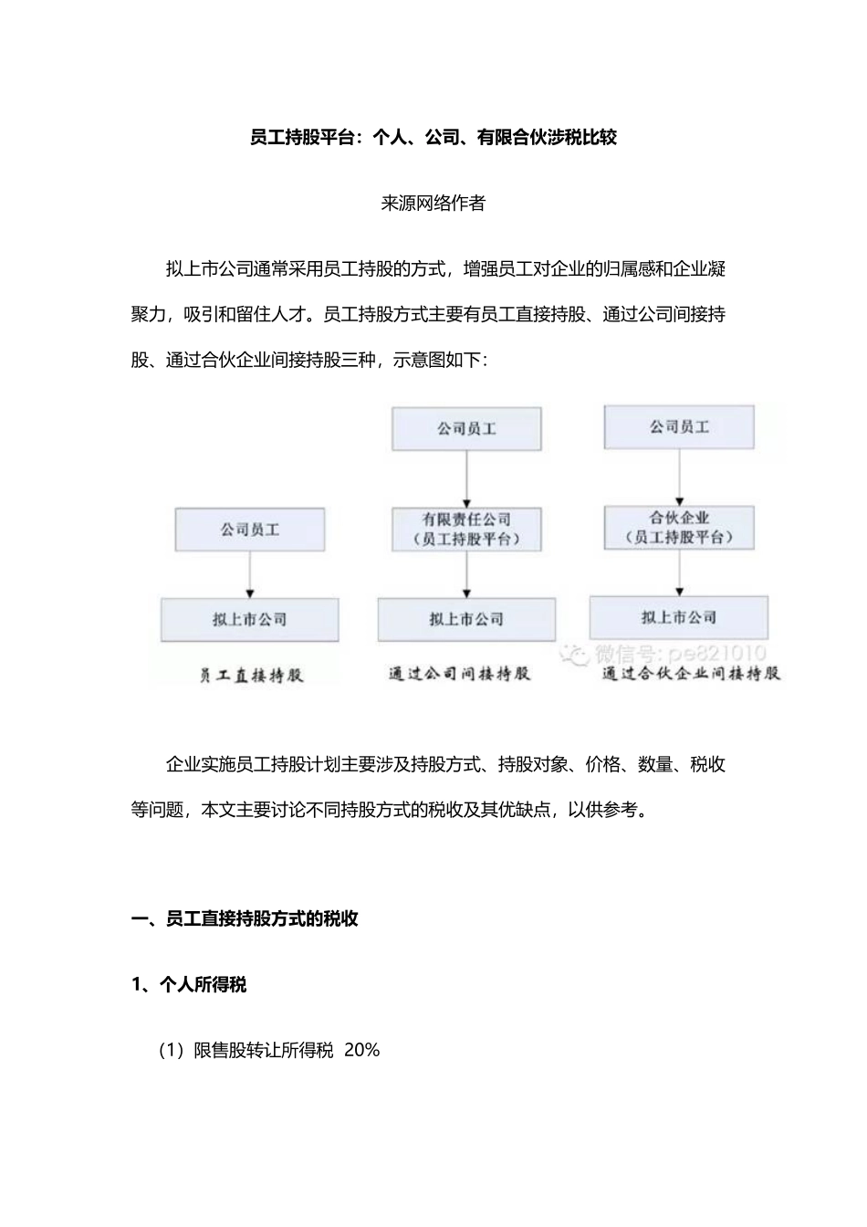员工持股平台：个人、公司、有限合伙涉税比较_第1页