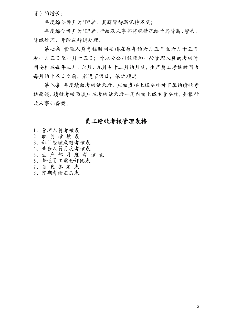 员工考核制度及表格_第2页