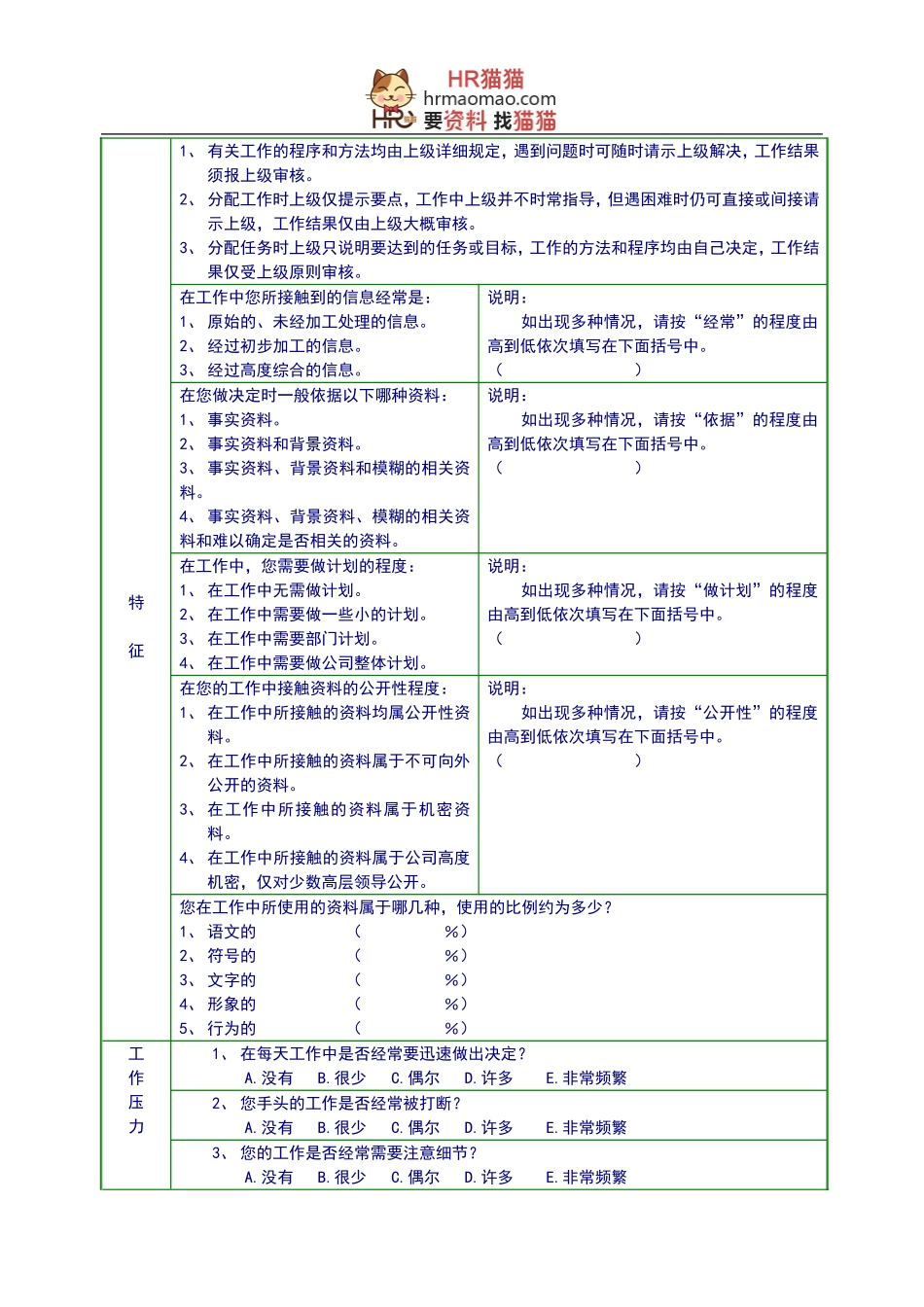 员工工作分析调查问卷-6页-HR猫猫_第3页