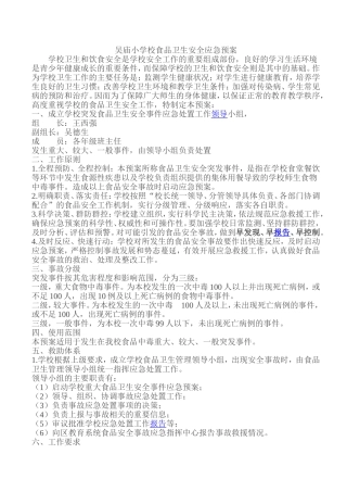 吴庙小学校食品卫生安全应急预案