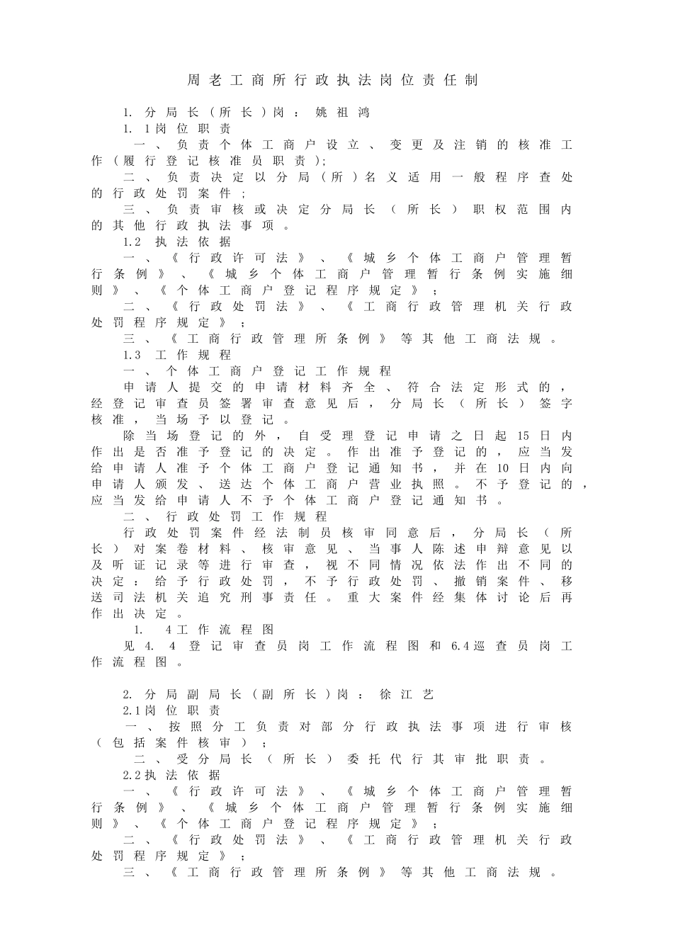周老工商所行政执法岗位责任制_第1页
