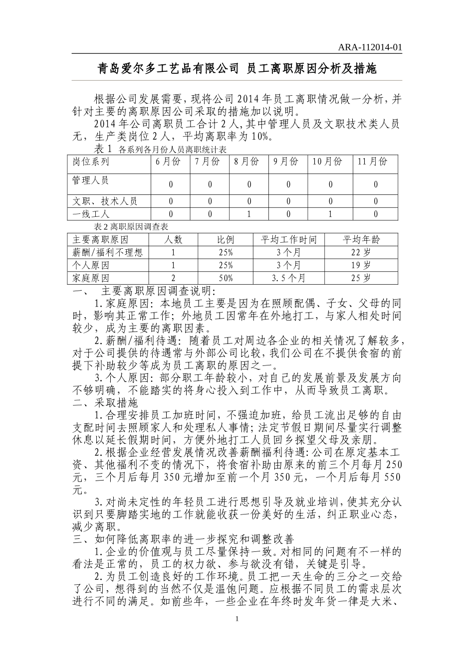 员工离职率调查分析及措施_第1页