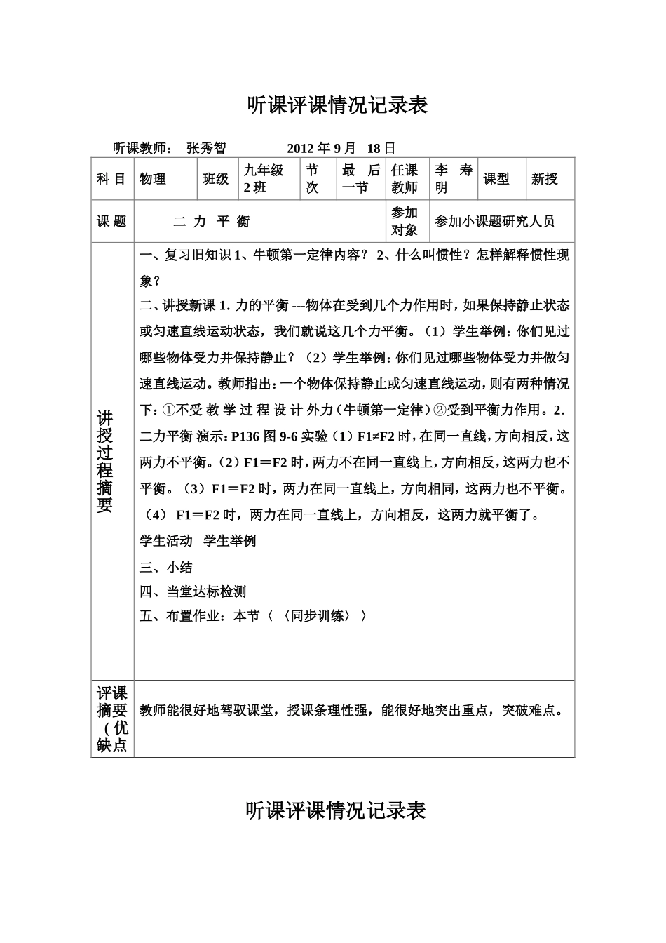 听课记录表(同名6151)_第1页
