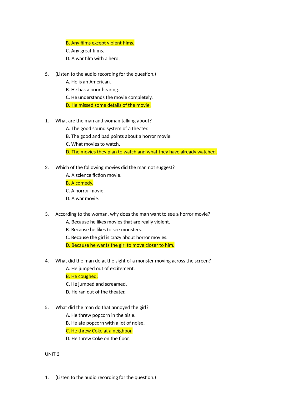 听力答案(大一第二学期测试题)_第3页