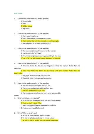 听力答案(大一第二学期测试题)