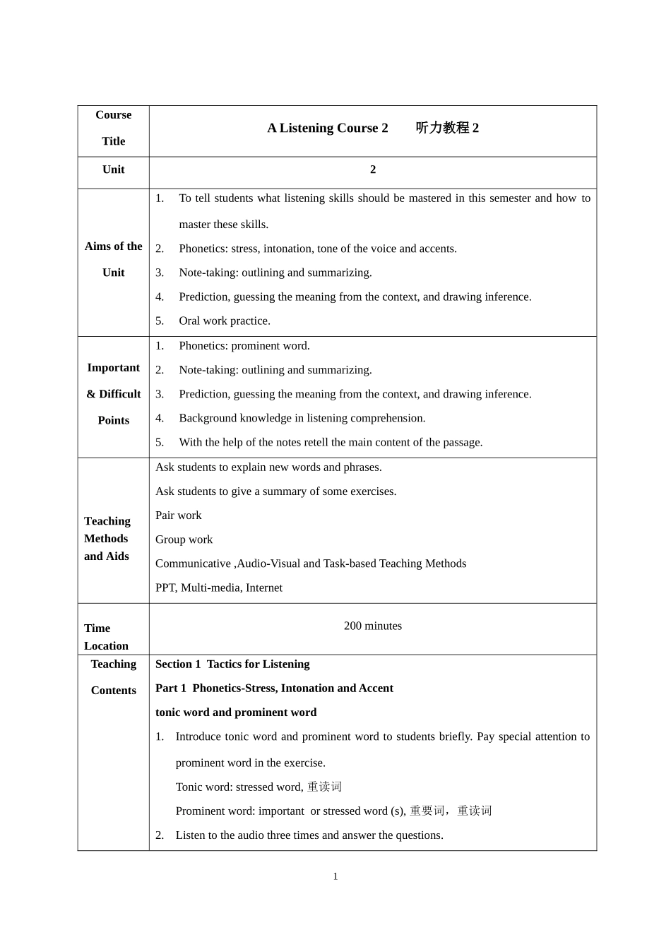 听力教程2-施心远——unit-2教案_第1页